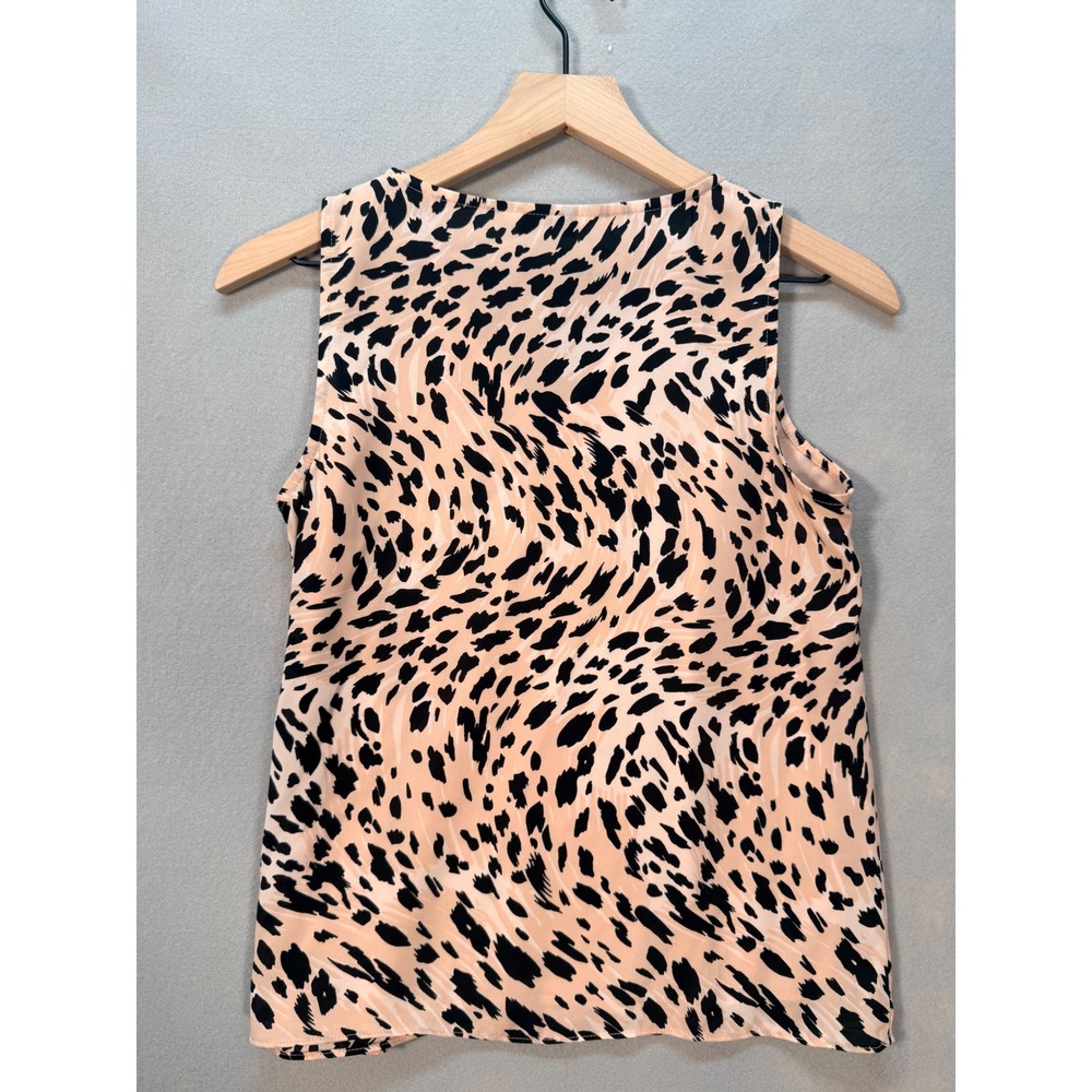 Nine West Womens Animal Print V-Neck Sleeveless Blouse Peach Black PXS Petites